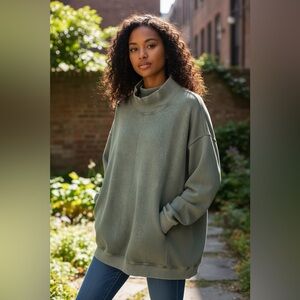 Aerie Sage Green Oversized Mock Neck Sweatshirt XL Cozy Pullover